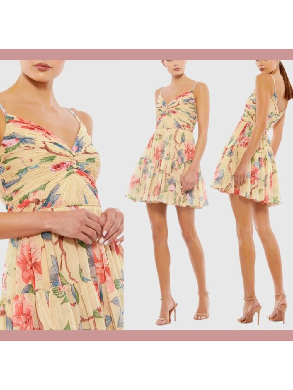 NWT Mac Duggal sz 0 Floral Button Fit & Flare Mini Dress Nude Ieena